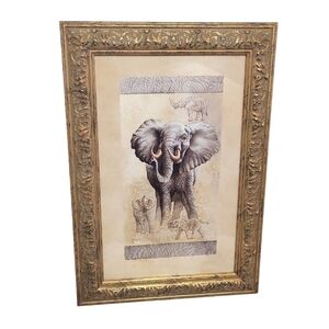 Vintage J. Gibson Safari Africa Print Elephant Framed